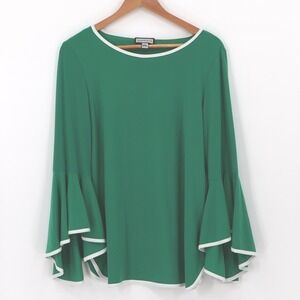 Sam and Jess Green Bell Sleeve Top Womens Holiday Christmas Boho Party Size‎ L